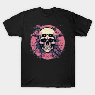 Psychedelic Skull With Roses and Pink Flowers T-Shirt